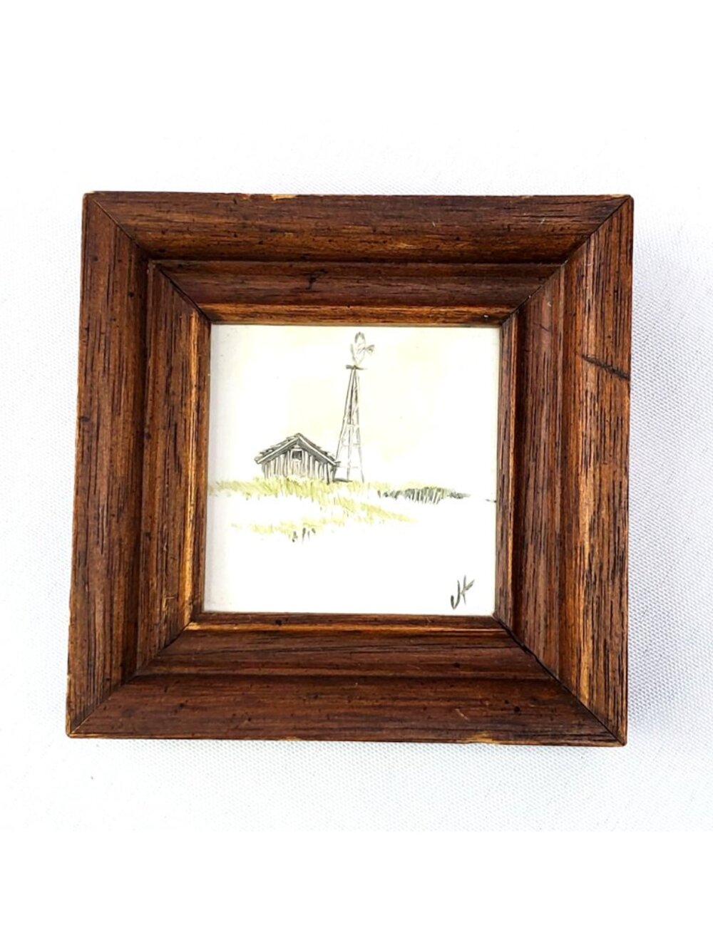 Miniature Tile Paintings By Joyce Minot, ND Rustic Wood Frames Farmhouse Country - Picture 7 of 13